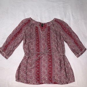 Lucky Brand 3/4 Sleeve Red Floral Print Top